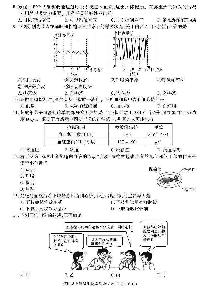 陕西省汉中市镇巴县2022-2023学年七年级下学期期末考试生物试卷第2页