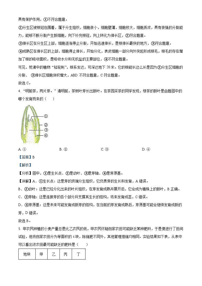 精品解析：广东省深圳市福田区九校2024-2025学年七年级下学期期中生物试题（解析版）第3页