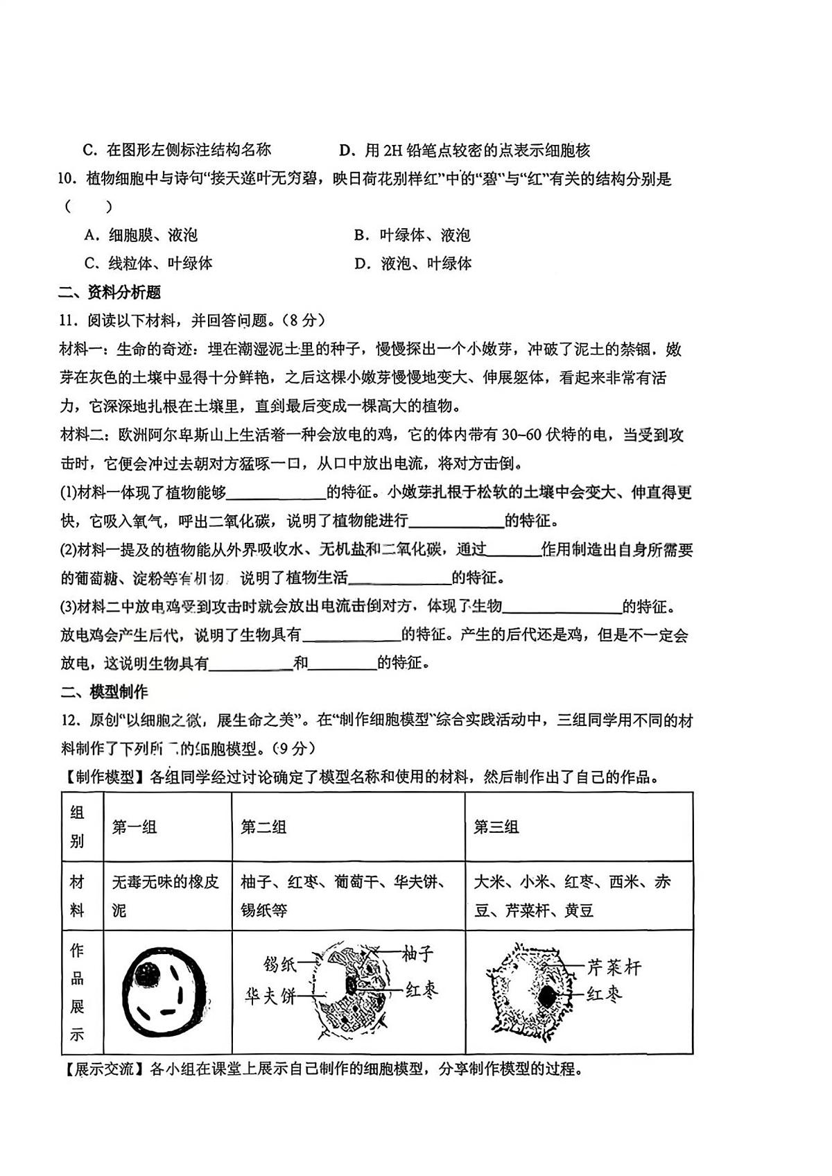 湖北省襄阳市米芾中学2025_2026学年七年级上学期10月月考生物试题（图片版，含答案）第2页