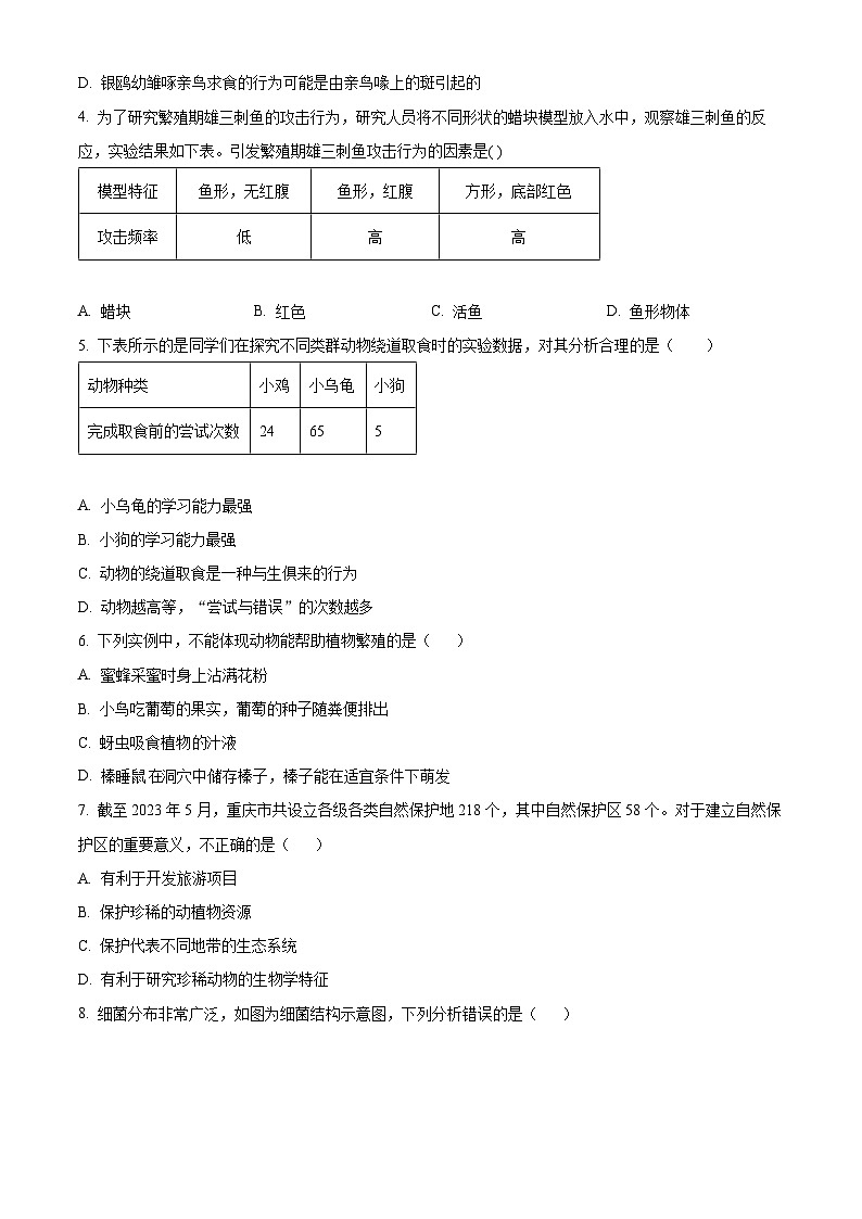 安徽省宿州市灵璧县第六中学2024-2025学年八年级上学期期中生物学试题（含答案）第2页