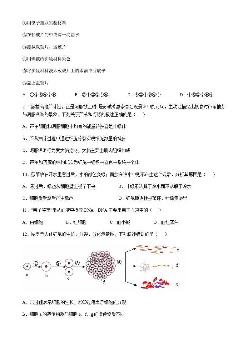 广东省揭西县上砂中学2024-2025学年九年级上学期第一次月考生物试题（创新班）（含答案）第3页