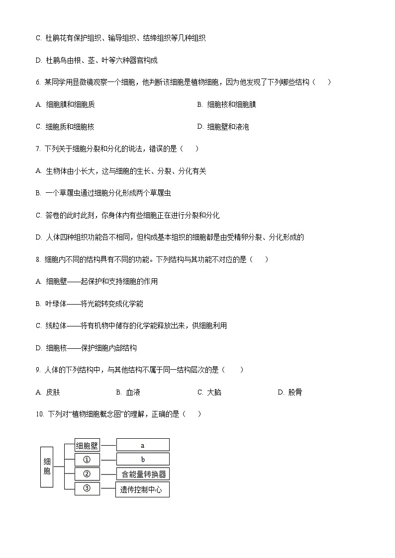 河北省廊坊市固安县2025-2026学年七年级上学期期中生物学试题（含答案）第3页