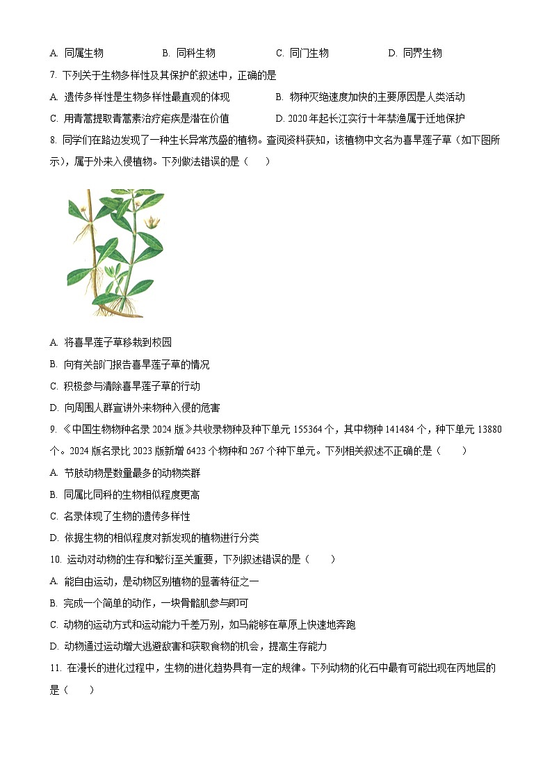 河南省周口市西华县青华中英文学校2024-2025学年八年级上学期12月月考生物试题 （含答案）第2页
