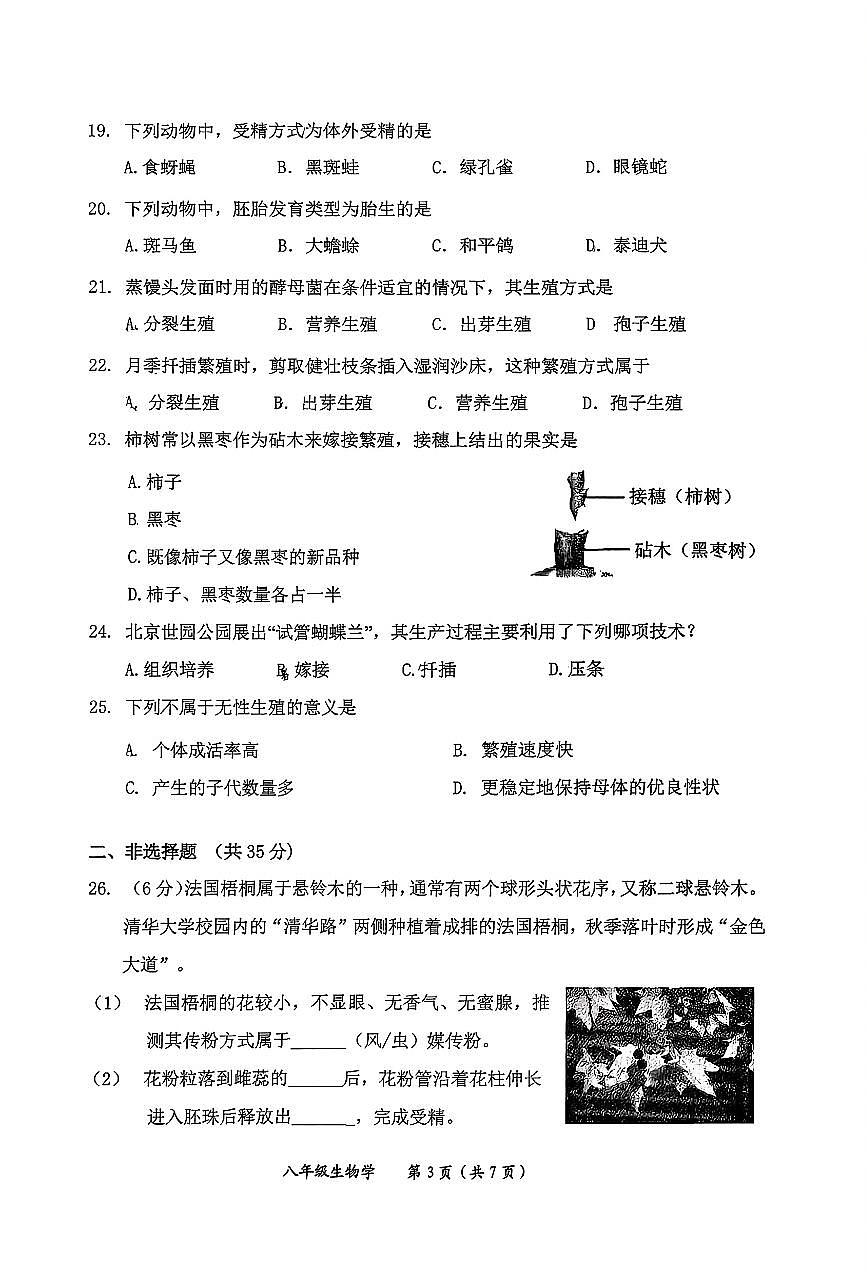 2025北京延庆初二（上）期中生物试卷第3页