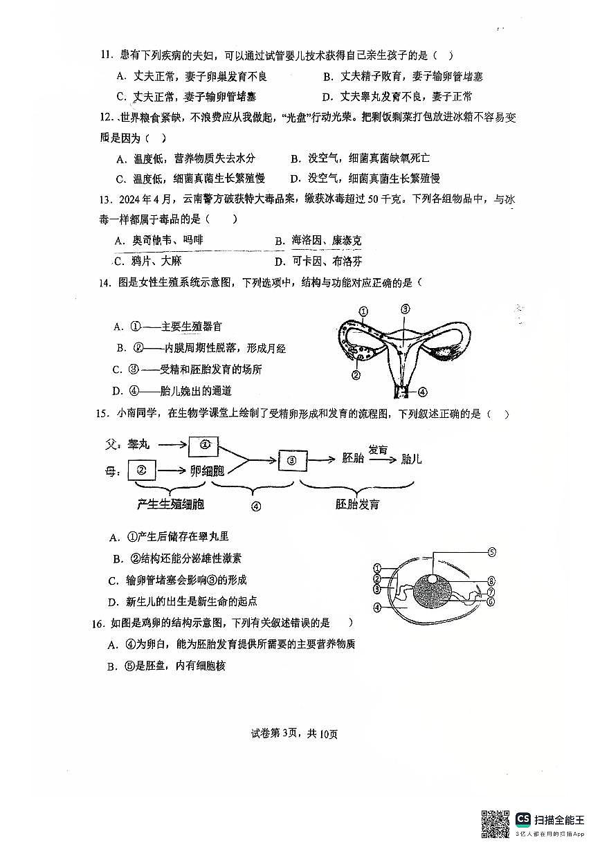 广东省湛江市麻章区博雅学校2025-2026学年八年级上学期11月期中生物试题第3页