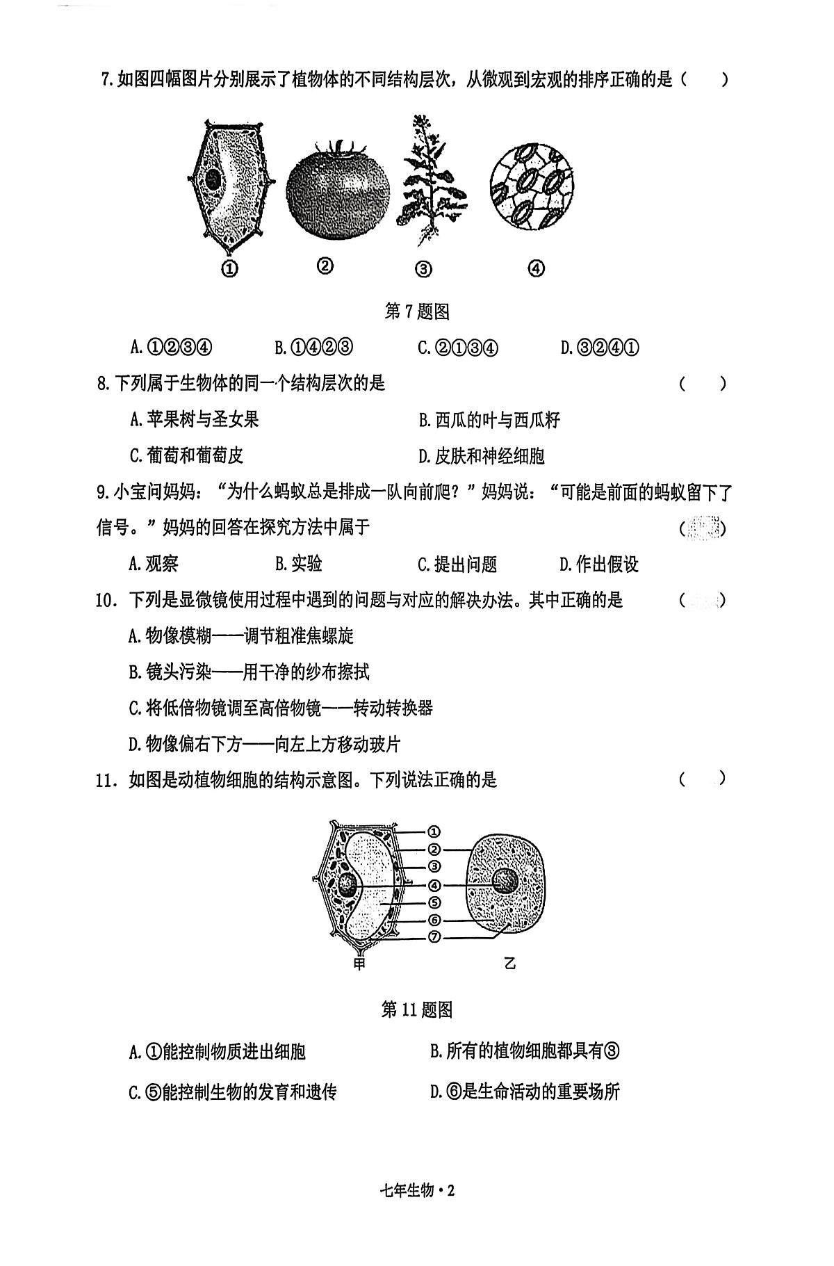 辽宁省沈阳市沈北新区2025-2026学年七年级上学期期中测试生物试卷第2页