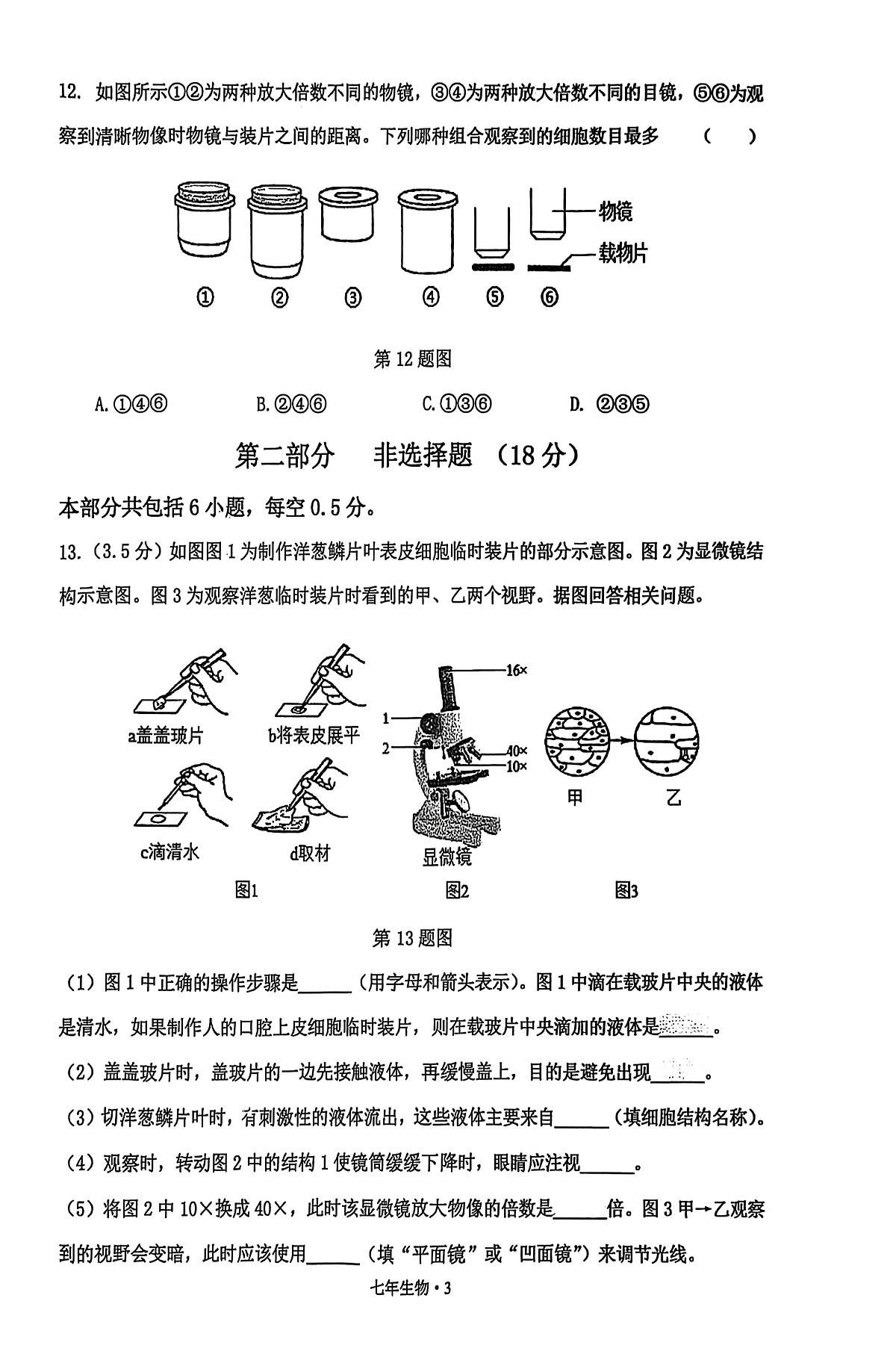 辽宁省沈阳市沈北新区2025-2026学年七年级上学期期中测试生物试卷第3页