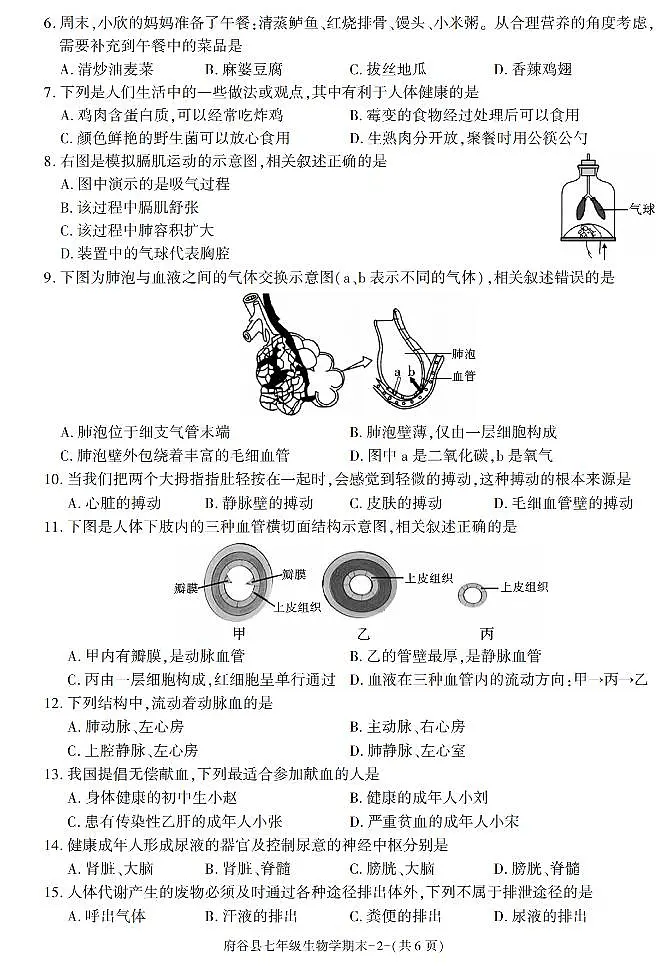 陕西省榆林市府谷县2022-2023学年七年级下学期期末考试生物试卷第2页