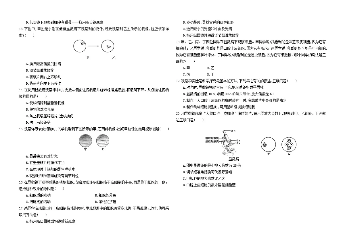 吉林省通化市四校2025~2026学年度上学期第一次月考试卷 七年级生物试卷第2页