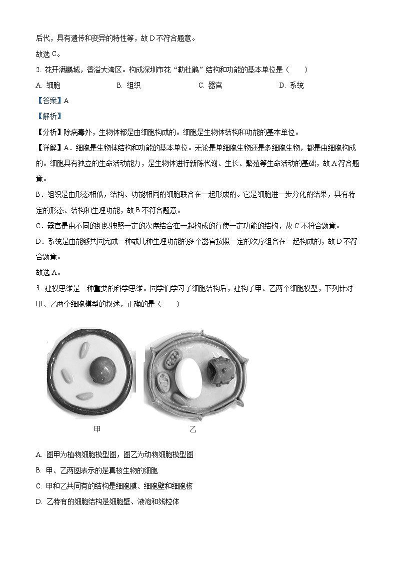 精品解析：广东省深圳市罗湖区2024-2025学年七年级上学期期末生物试题（解析版）第2页