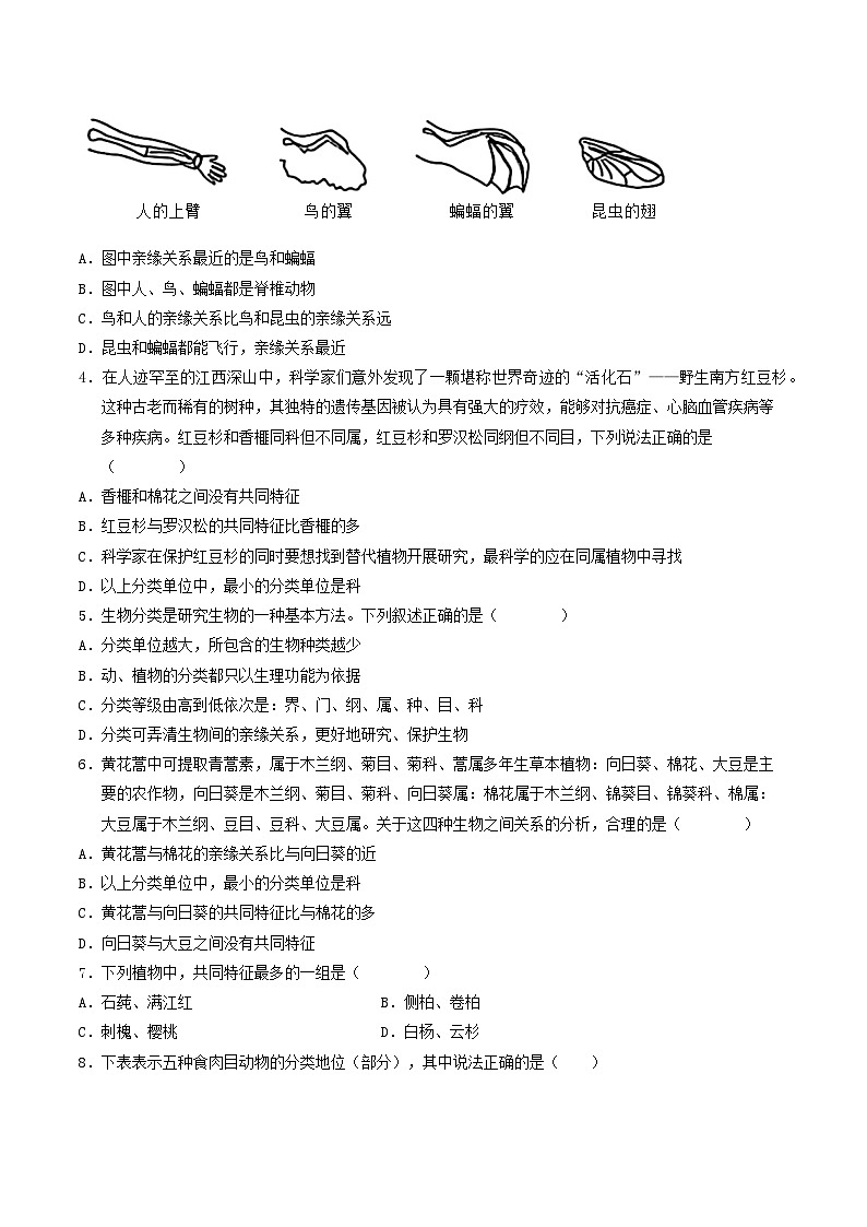 第二单元第四章 科学分类有助于认识和研究生物（单元测试）（考试版A4）第2页