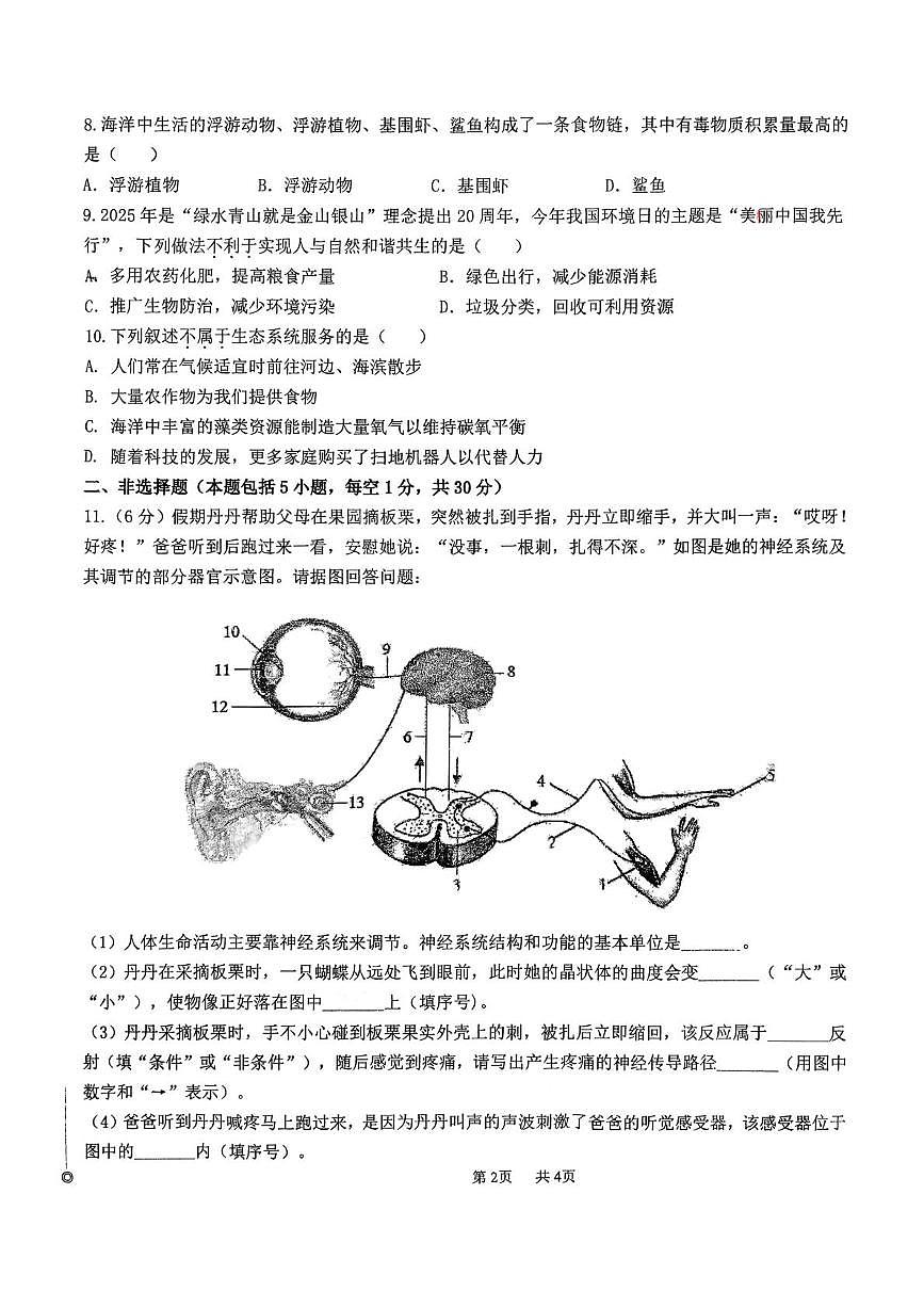 辽宁省丹东市第五中学2025-2026学年八年级上学期11月期中生物试题第2页