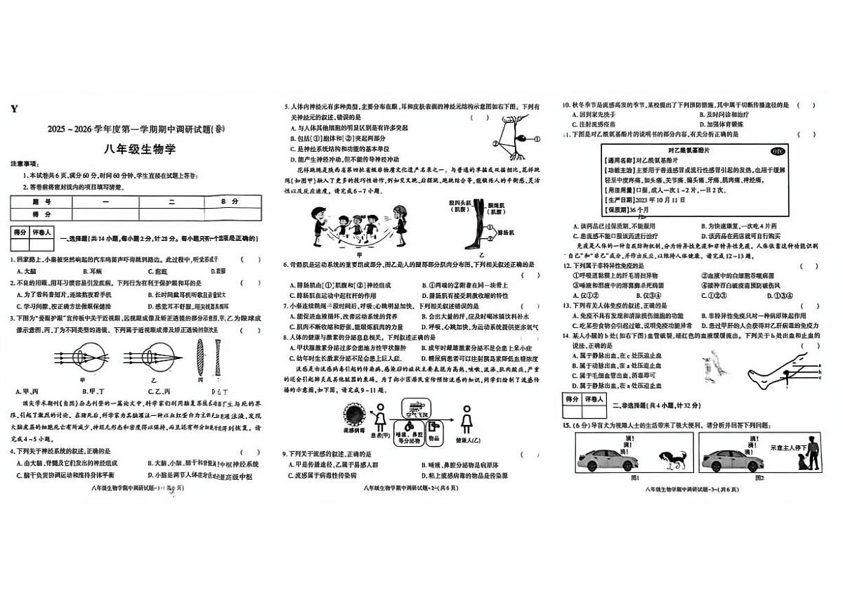 陕西省榆林市第七中学2025-2026学年八年级上学期期中调研试题生物试题第1页