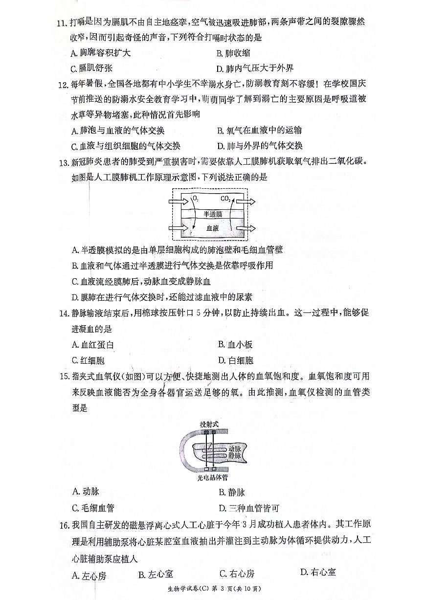 湖南省长沙市开福区长郡教育集团2023--2024学年七年级下学期期末限时检测卷生物试题第3页