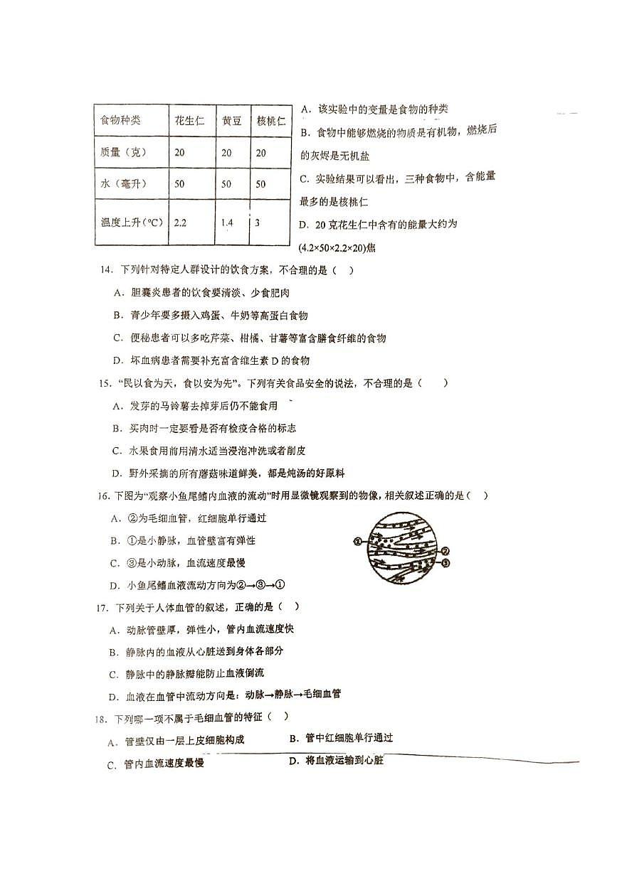 江苏省徐州市沛县树人学校联盟学区2025-2026学年八年级上学期11月期中考试生物试题第3页
