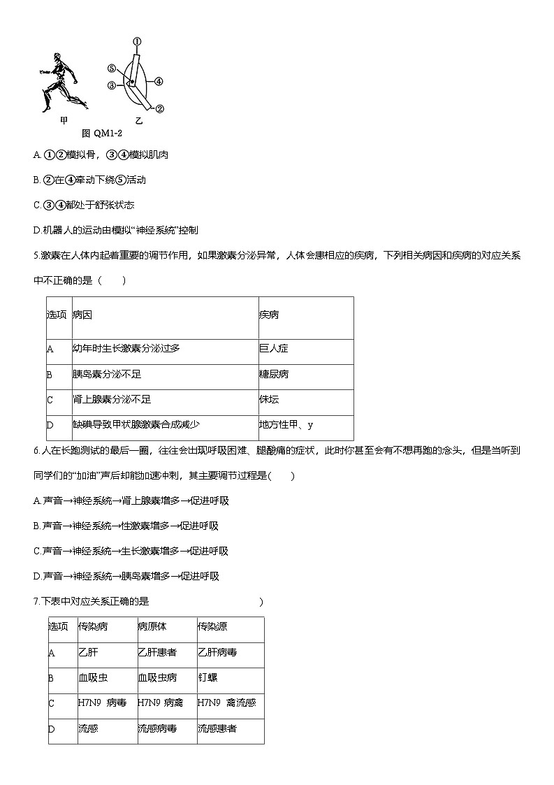 2025-2026学年人教版八年级生物上册期末测试卷一第2页