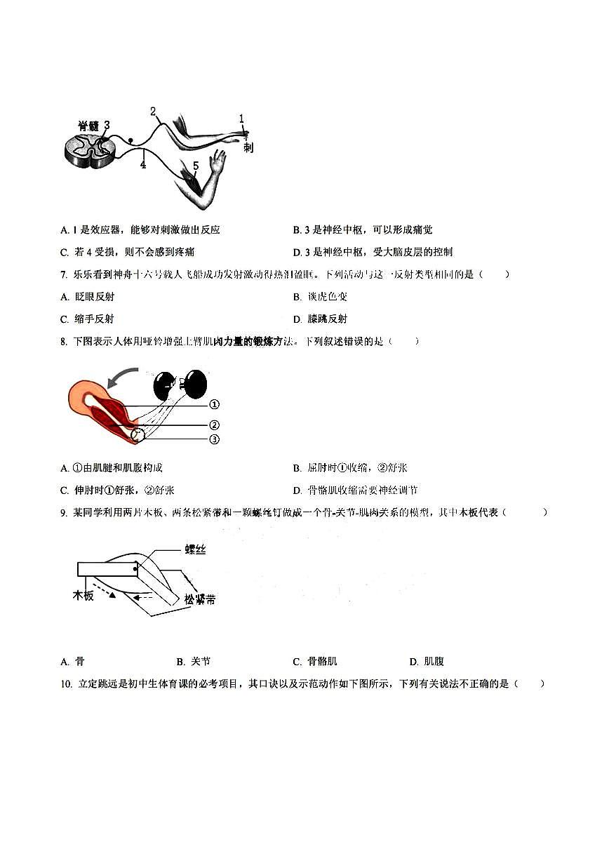 2025年哈尔滨市113中学八年级（上）生物期中试题及答案第2页