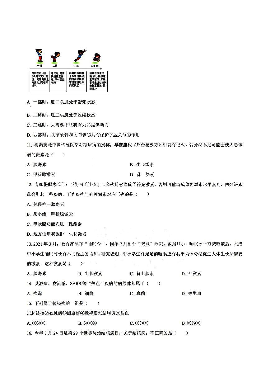 2025年哈尔滨市113中学八年级（上）生物期中试题及答案第3页