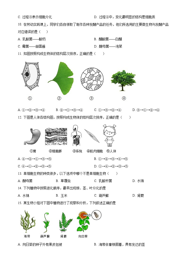 安徽省安庆市2七年级上学期期末生物试题（原卷版）-A4第3页