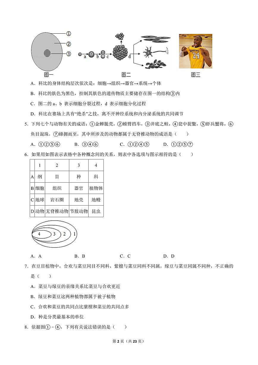 2021-2022学年浙江省杭州市西湖区十五中教育集团七年级（上）期中生物试卷第2页