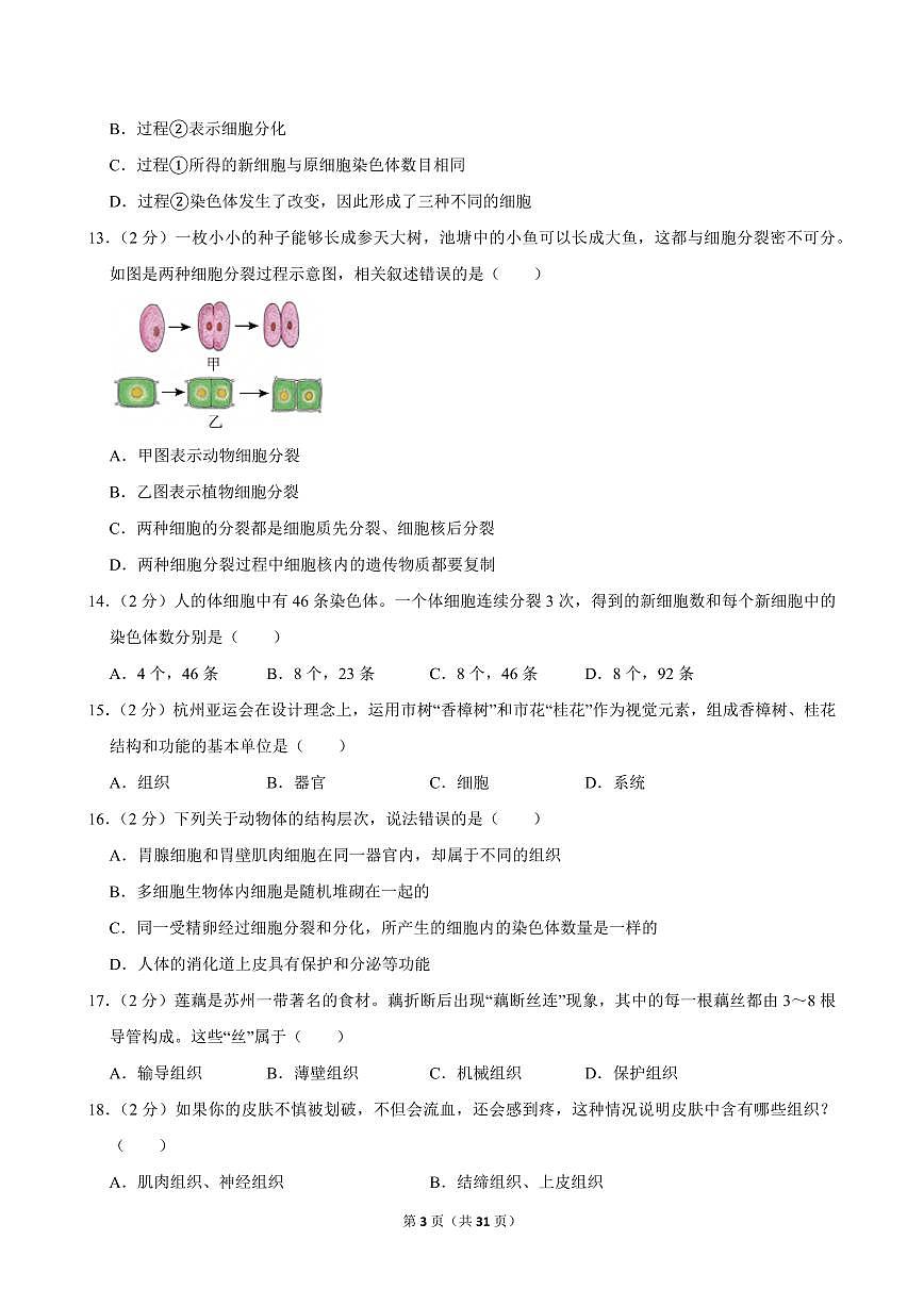2024-2025学年湖南省长沙一中集团七年级（上）期中生物试卷第3页