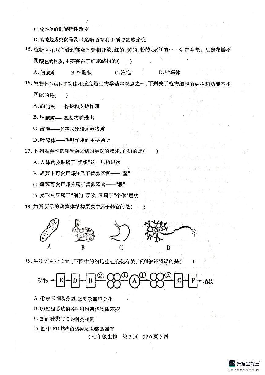 河南省驻马店市西平县2025-2026学年七年级上学期期中考试生物试卷第3页