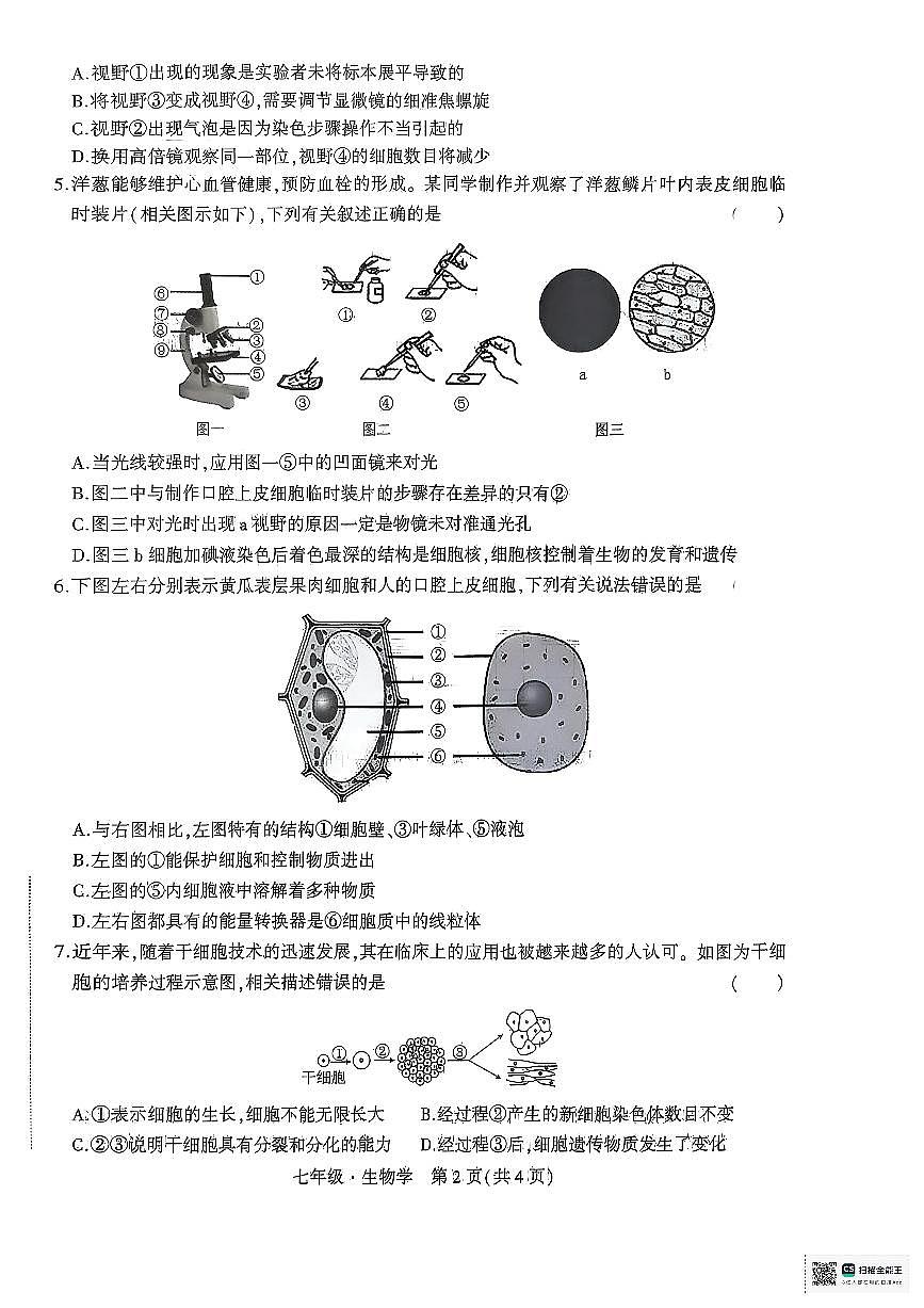 内蒙古赤峰市翁牛特旗2025-2026学年七年级上学期11月期中生物试题第2页