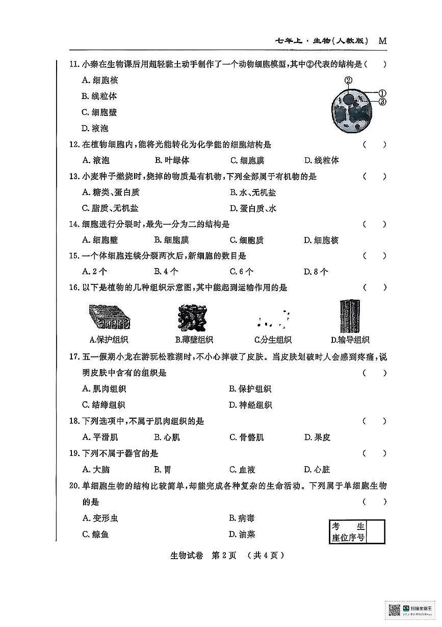 吉林省松原市前郭县2025-2026学年七年级上学期期中考试生物试卷第2页
