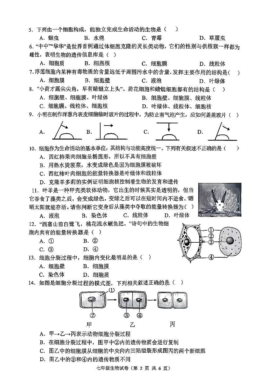 河北省唐山市丰润区2025-2026学年七年级上学期期中生物试题第2页