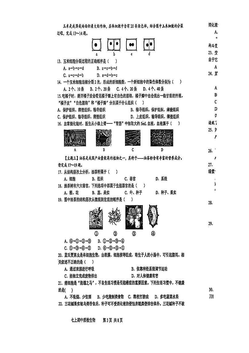 广东省潮州市潮安区2025-2026学年七年级上学期11月期中生物试题第3页