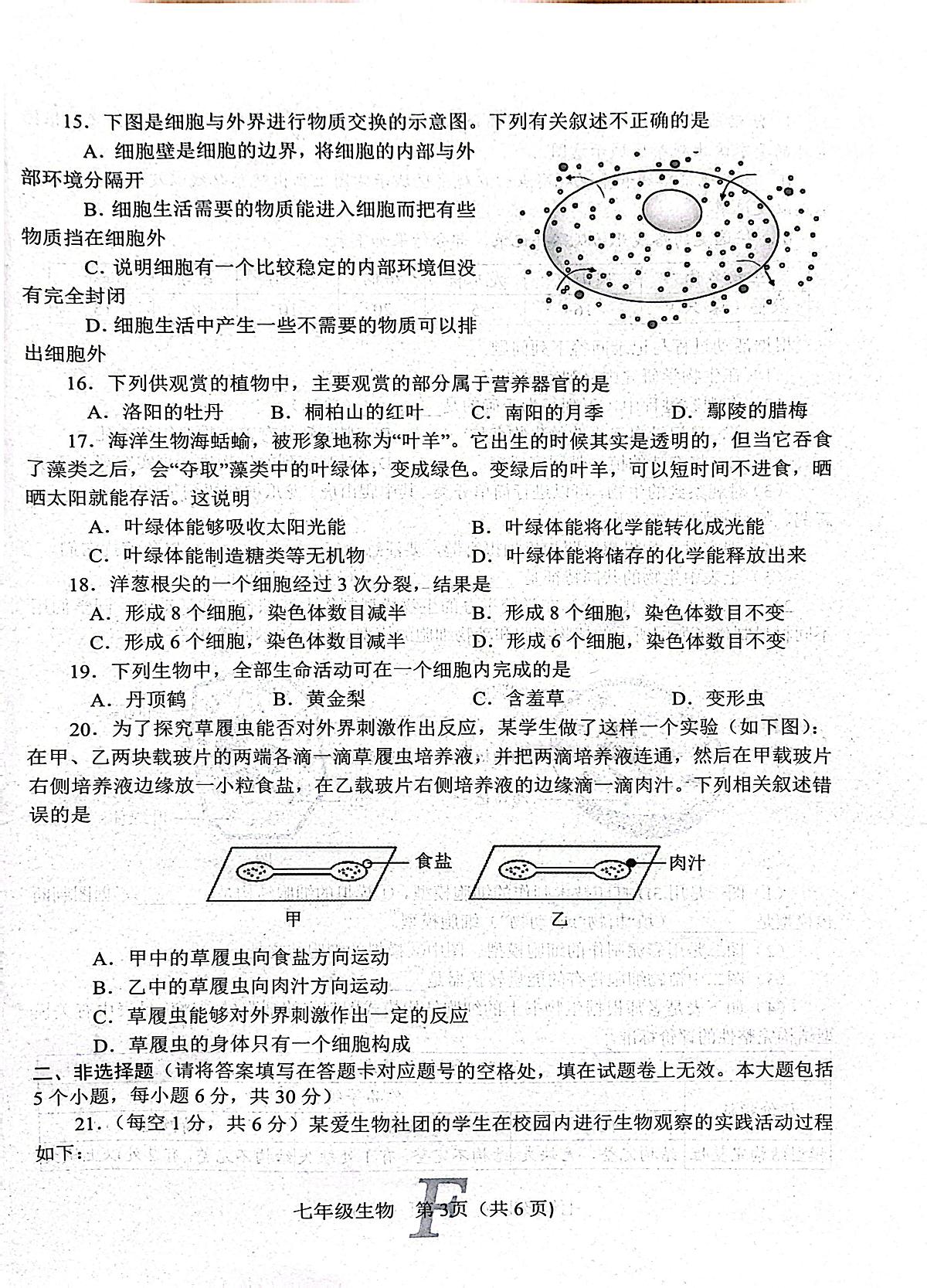 河南省南阳市方城县2025-2026学年七年级上学期11月期中生物试题第3页