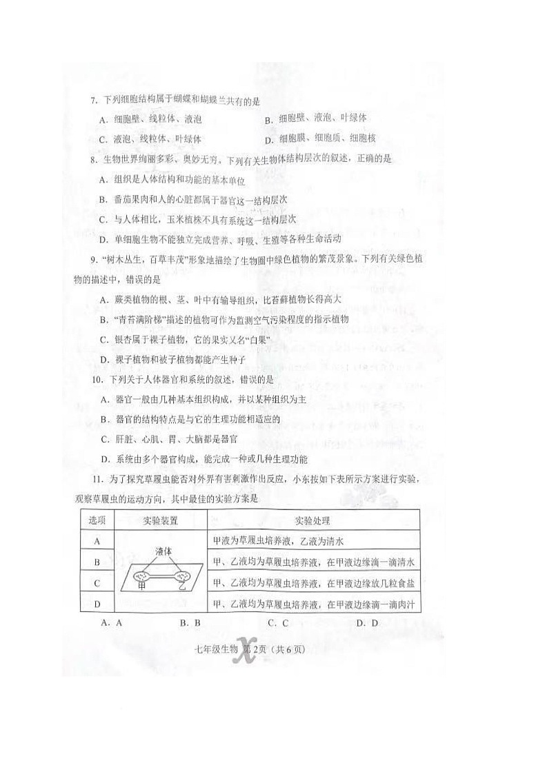 河南省南阳市内乡县2025-2026学年七年级上学期11月期中生物试题第2页