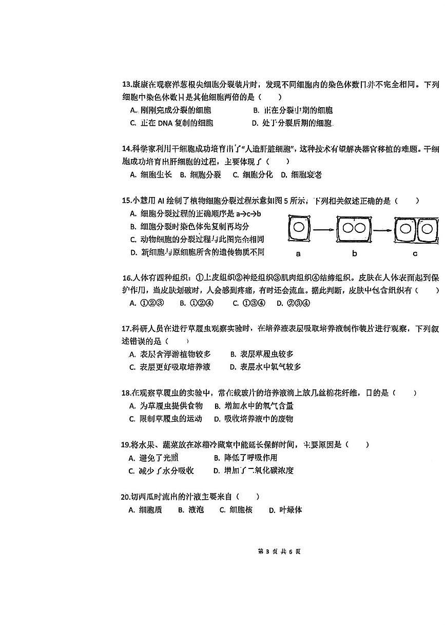 河南省郑州市郑州高新技术产业开发区三校联考2025-2026学年七年级上学期11月期中生物试题第3页