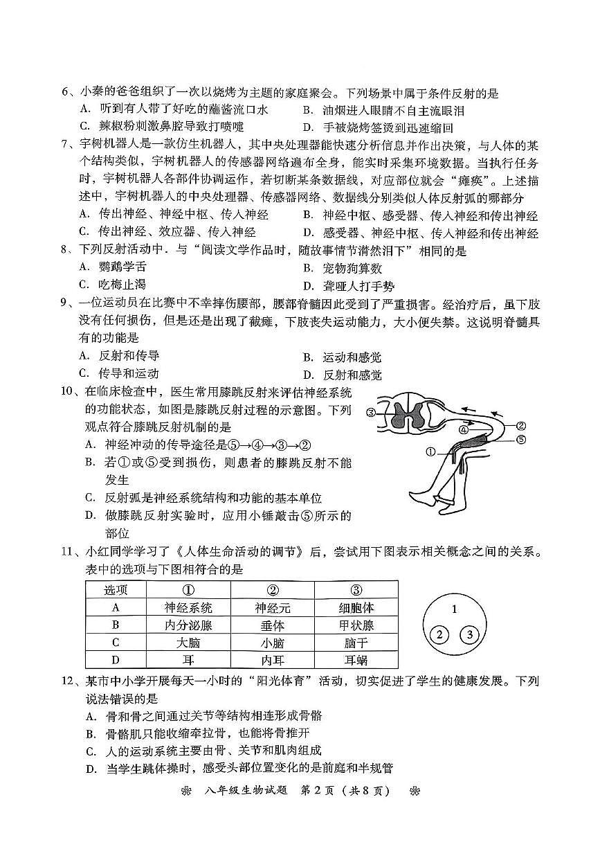 湖南省衡阳市蒸湘区2025-2026学年八年级上学期11月期中生物试题第2页