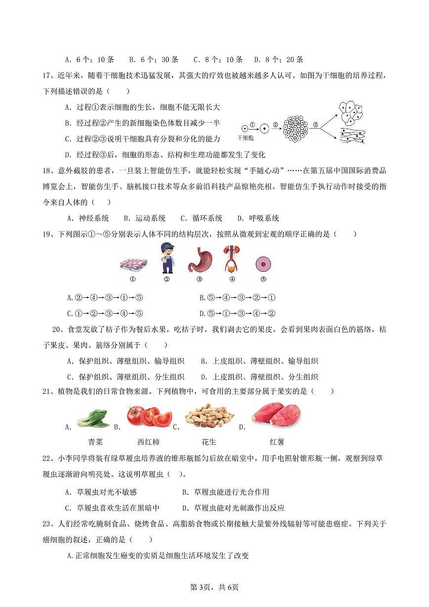 湖南省岳阳市岳阳楼区长岭中学2025-2026学年七年级上学期11月期中生物试题第3页