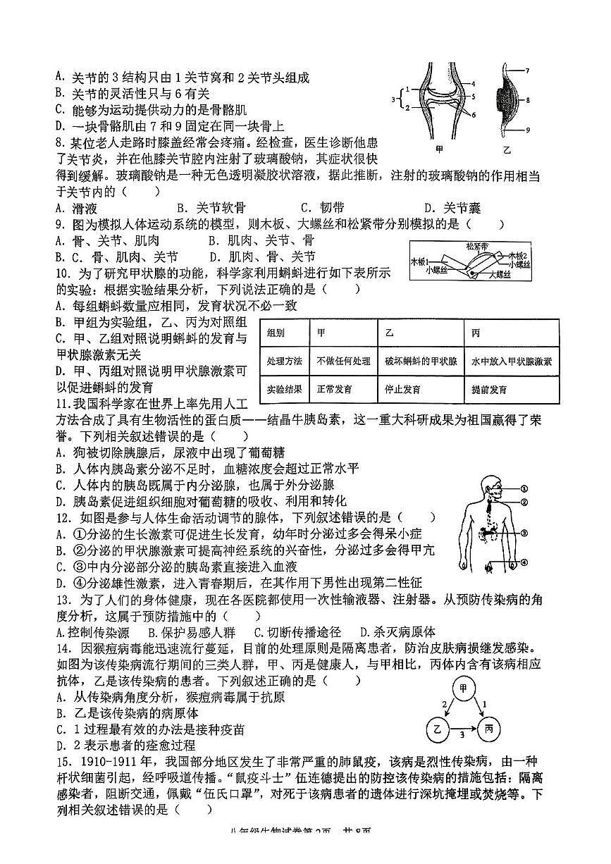 山东省临沂市罗庄区2025-2026学年八年级上学期11月期中生物试题第2页