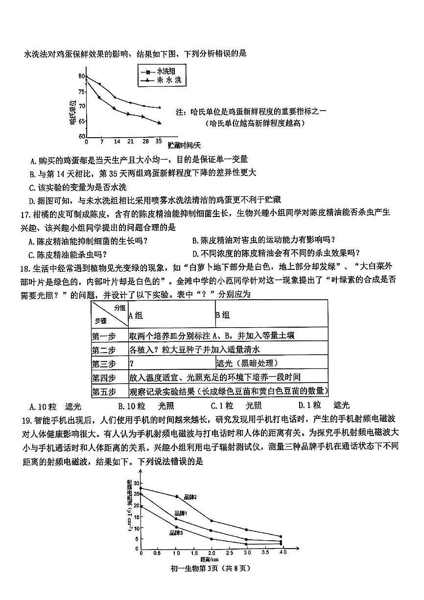 鲁科版五四制烟台市莱山区2025-2026学年七年级上学期期中生物试题第3页