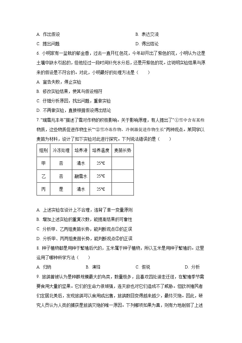 山东省曲阜市2024-2025学年七年级上学期期中生物试卷（学生版）第2页