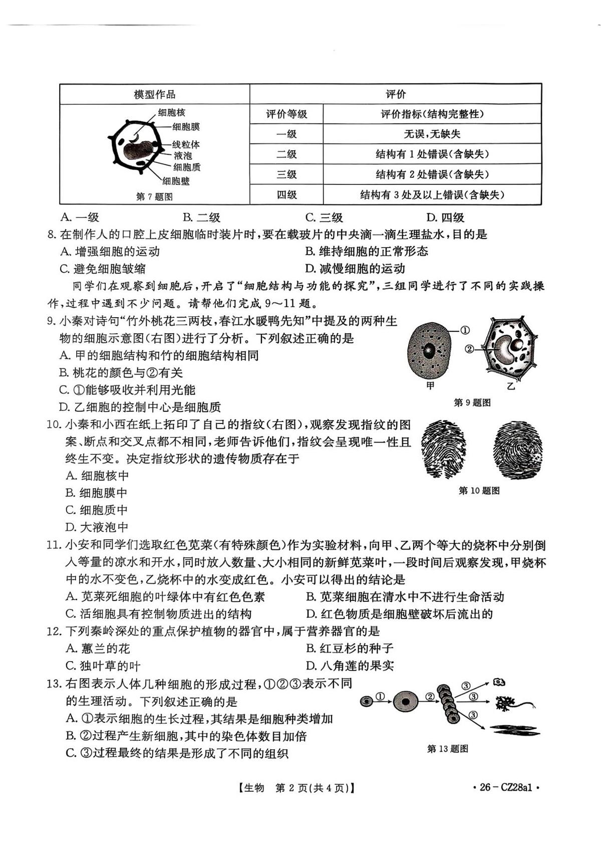陕西省安康市汉滨区2025-2026学年七年级上学期11月期中生物试题第2页