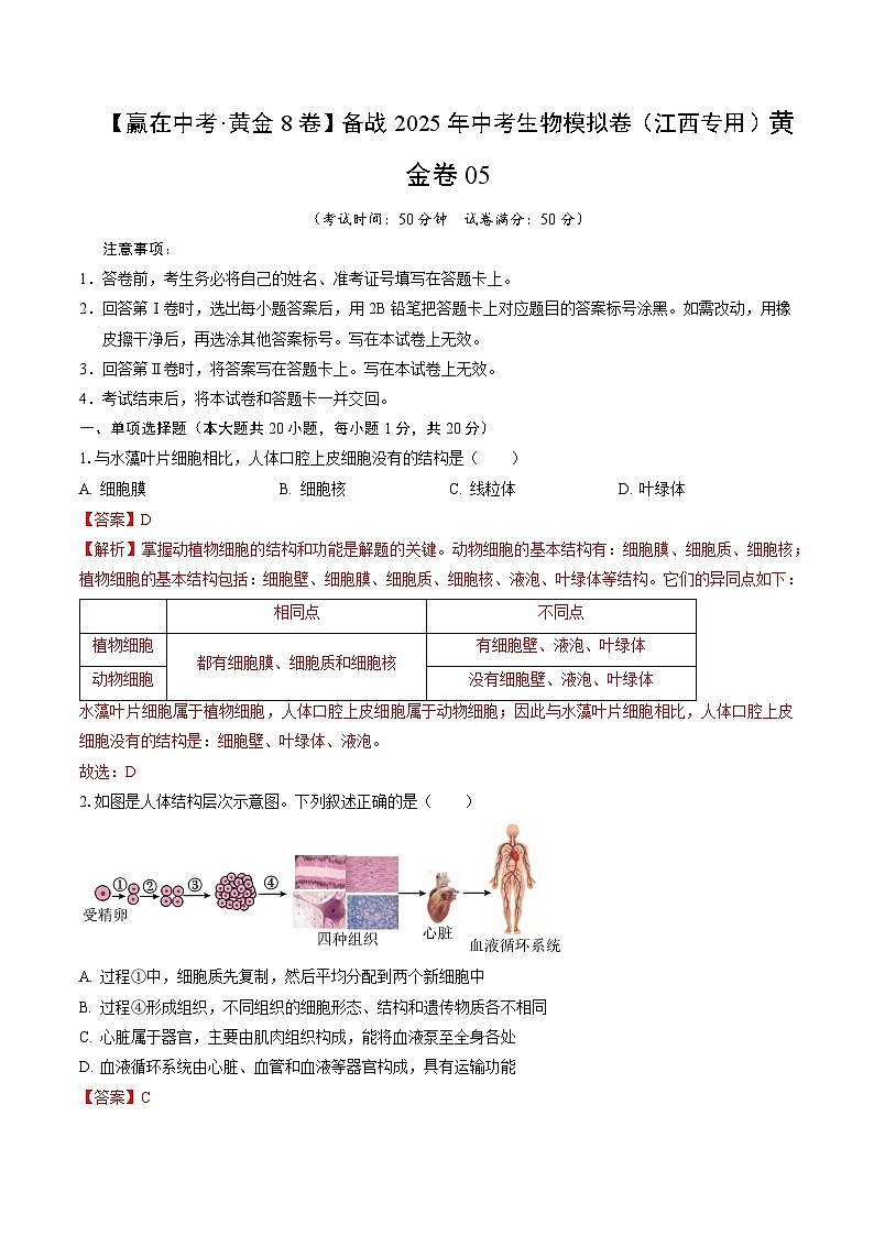 黄金卷05（江西专用）（解析版）第1页