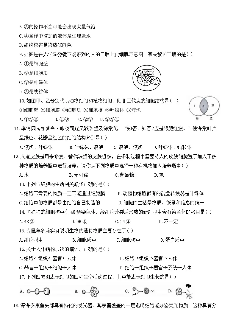 黑龙江省哈尔滨尚志市2025-2026学年七年级上学期期中考试生物试卷（含答案）第2页