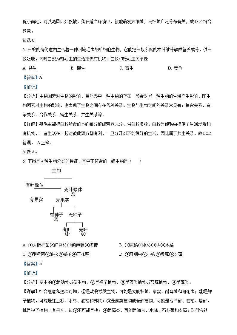 安徽省亳州市蒙城县2八年级上学期期末生物试题（解析版）-A4第3页