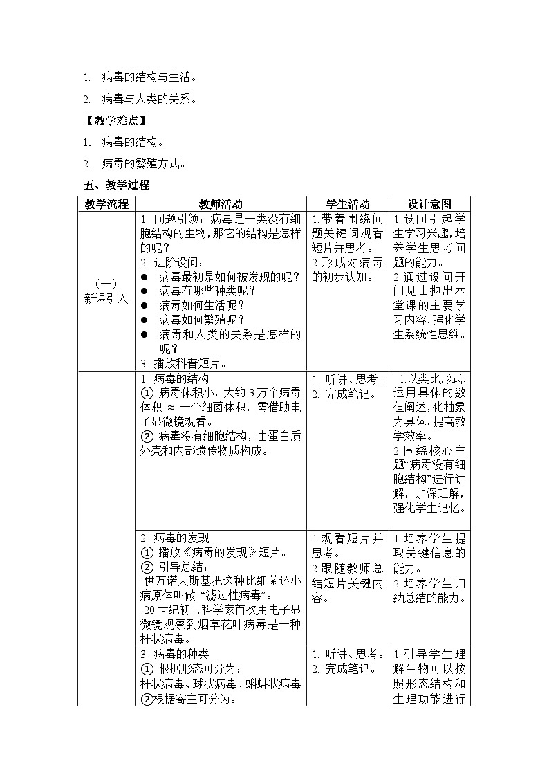 人教版初中生物七年级上册（2024）2.3.4 病毒 教案第2页