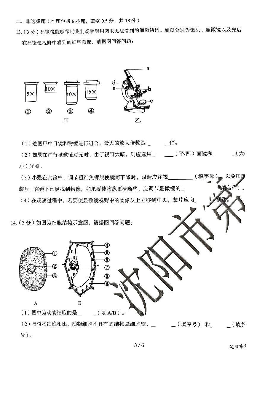 辽宁省沈阳市第一二六中学教育集团2025-2026学年七年级上学期11月期中考试生物试卷第3页