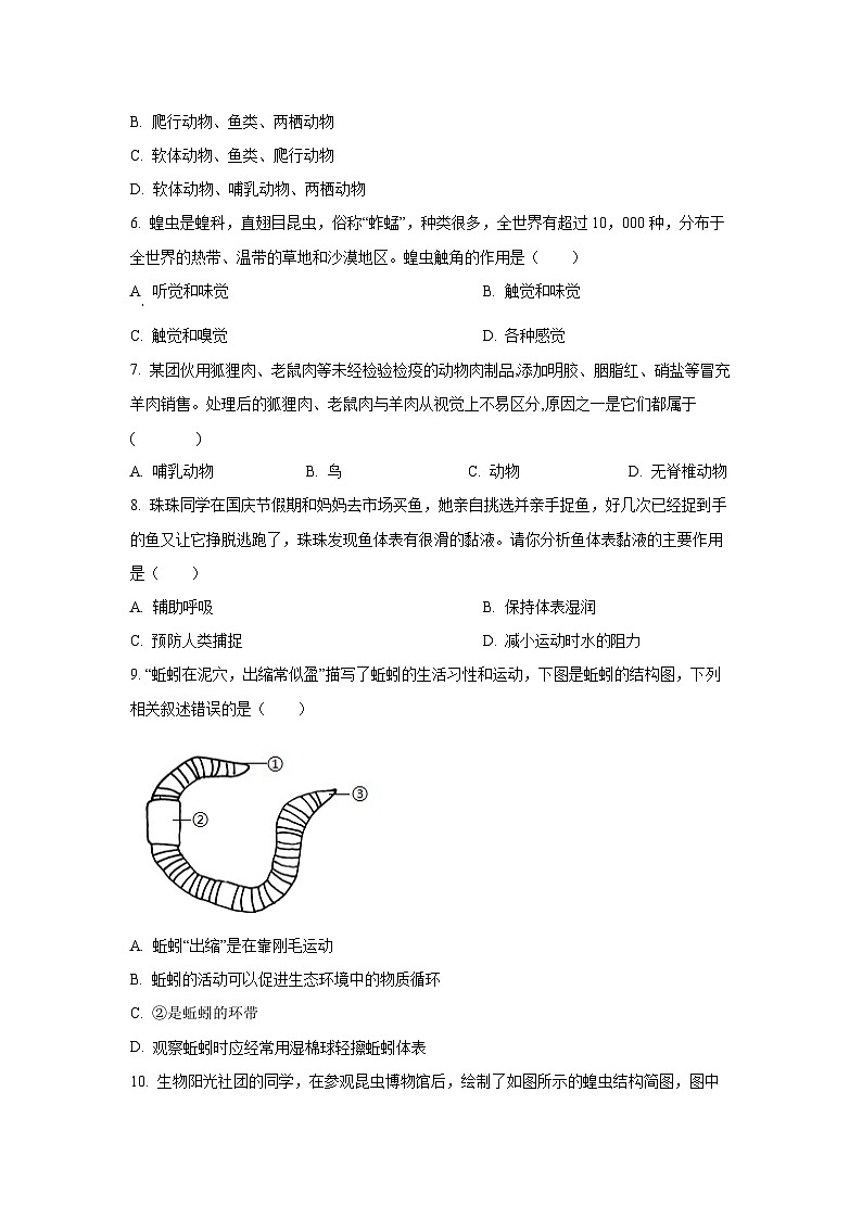河南省郑州市中牟县2024-2025学年八年级上学期期中生物试卷（学生版）第2页