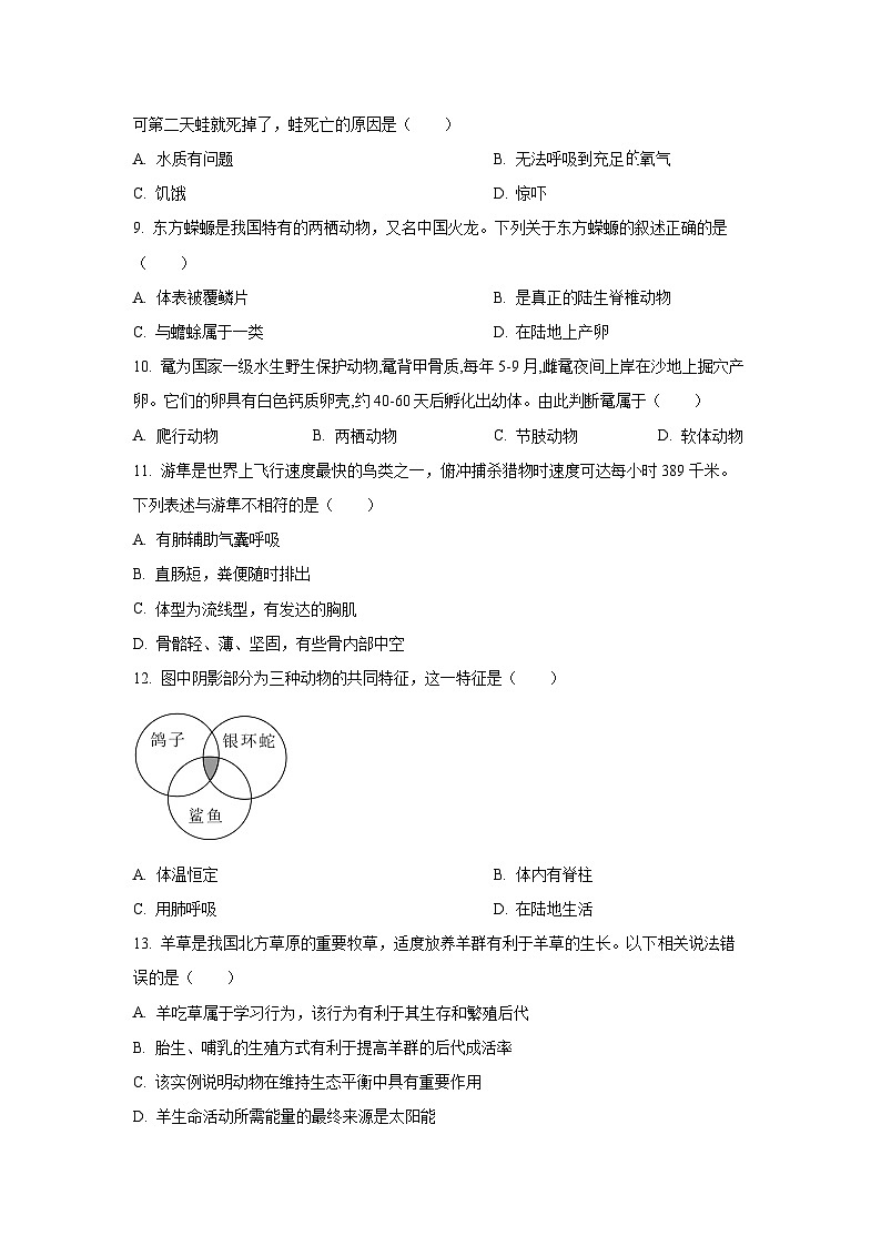 河南省南阳市方城县2024-2025学年八年级上学期期中生物试卷（学生版）第3页