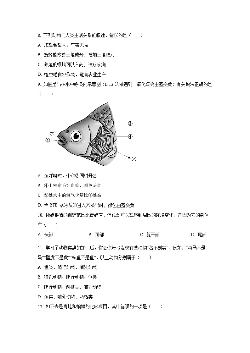 福建省漳州市诏安县2024-2025学年八年级上学期期中生物试卷（学生版）第2页