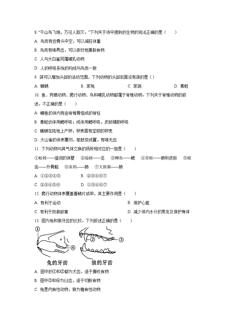 福建省三明市沙县2024-2025学年八年级上学期期中生物试卷（学生版）第2页
