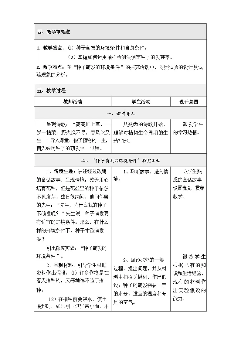 人教版初中生物七年级下册（2024）3.1.1 种子的萌发 教学设计第2页