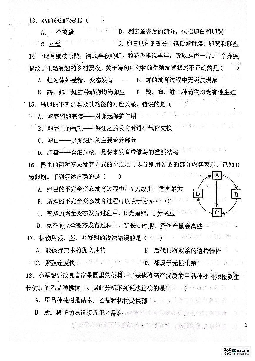 河南大学附属中学等校2025-2026学年八年级上学期期中生物试题第3页